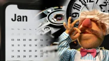 Montage of the Swedish Chef from the Muppets, a calendar, and a clock